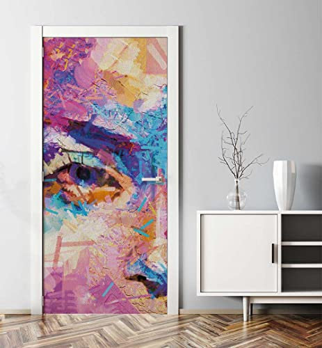 MyMaxxi - Tür bekleben mit Türtapete Türposter Türfolie Selbstklebend 90x200 abstrakt gemalte Augen - Tür verschönern Türaufkleber Türklebefolie Kunst Farbe Sehen Mehrfarbig