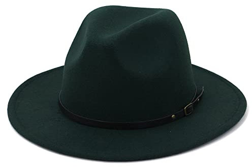 EATAN Fedora Hüte mit Gürtelschnalle für Damen und Herren, modisch, klassisch, breite Krempe, Unisex, Panama-Hut, Sonnenhut (dunkelgrün, verstellbar)