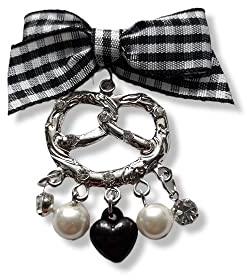 Brosche Anstecknadel Pin Oktoberfest Wiesn Brezel Schleife Perle Strass Herz Schwarz