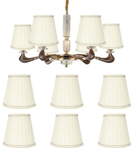 6 Pantallas de Lámpara de Araña, 3.5 x 5.1 x 5.5 Pulgadas, Pantalla de Tela Moderna Amarilla Clara, Pantalla de Luz de Pared, Pantalla de Lámpara Colgante Plisada Con Clip para Decoración del Hogar
