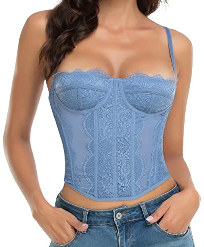 Raxnode Lace Bustier Corset Tops for Women - Sexy Going Out Party Club Top with Buckle