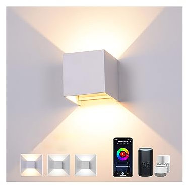 Elitlife Smart LED Wandleuchte Innen 12W, RGB Aussenleuchten Wasserdichte Wandlampe Dimmbar Steuerbar via App Außenlampe Mit Einstellbar Abstrahlwinkel LED Wandbeleuchtung Innen & Außen