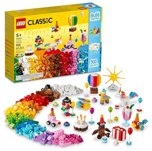 LEGO Klassisches kreatives Partybox-Set 11029, Spielen und Lassen Sie sich von LEGO Masters inspirieren, Familienspiel, Spaß für alle Altersgruppen, mit 12 Mini-Build-Spielzeugen: Teddybär, Clown,