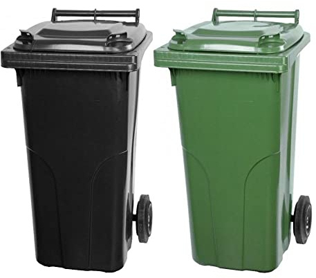 PROREGAL SuperSparSet 2x 2-Rad-Mülltonne MGB | HDPE-Kunststoff | 120 Liter | Grau/Schwarz & Grün | Mülltonne, Müllgroßbehälter, Mülleimer, Abfalltonne, Müllbehälter, Universaltonne