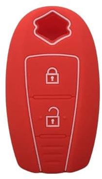 Coque de clé compatible avec Suzuki Swift Vitara Grand Vitara II SX4 Baleno Jimny Ignis Silicone Caoutchouc 2 Touches Porte-clés Coque Souple Protection Télécommande Voiture (Rouge)
