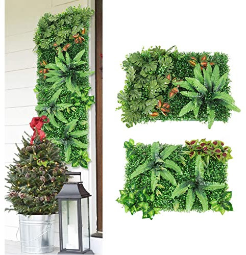 Vusddy Künstliche Pflanzenwand Paneele 60 x 40 cm - 2 Stück Realistische Pflanzwand Dekor für Innen und Außen - Fake Pflanzenplatten mit Blätter für Wand, Balkon, Garten, Hochzeit Dekoration, Grün