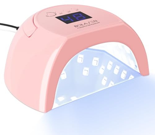 BOLASEN Lampada UV LED Unghie, 80W Professionale Fornetto Unghie Semipermanente con Base In Metallo, Lampada LED Unghie per Unghie Gel, Lampada Unghie Rapida con 4 Timer, Sensore Automatico, Rosa