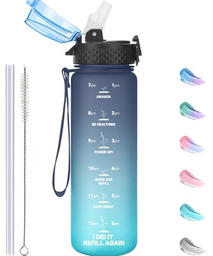 GOPPUS 500ml/17oz Kids Water Bottles with Straw Tritan Childrens Bottle with Flip Top Lid BPA Free Measured Drinks Bottles with Strap for School Girls Boys Sports Reusable Time Markings Leakproof