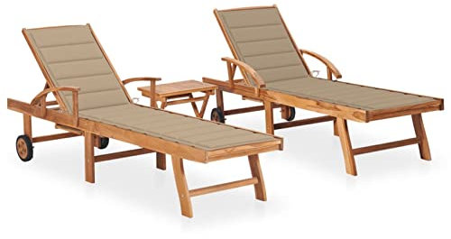 LAPOOH Sonnenliegen 2 STK. Gartenliege, Liegestuhl, Sonneninsel Outdoor, Sonnenstuhl, Liegen, Gartenmöbel, Loungemöbel,Relaxliege, Terrasse, mit Tisch und Auflagen, Massivholz Teak -at