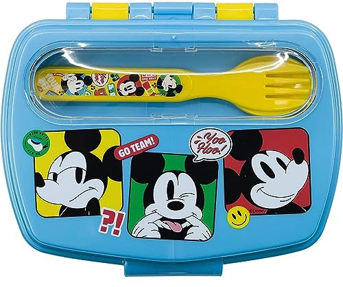 Portamerenda con posate Topolino Disney, contenitore per il pranzo con forchetta e cucchiaio in plastica riutilizzabile senza BPA