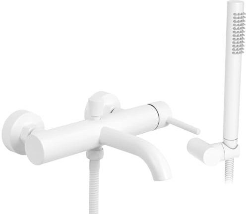 Rea Robinet de baignoire Lungo White Mitigeur Baignoire avec Douchette en Laiton pour Salle de Bain Chaude et Froide Réglable (Blanc)