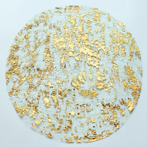 Snowkingdom Gold Placemats Set of 24 Round 13 Inch Foil Mesh Pressed Fall Disposable Table Mates 24 Pack Gold Doilies for Dining Table Wedding Birthday Party Holiday Home Decoration