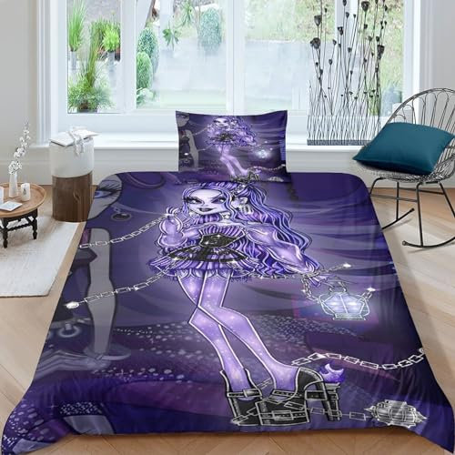 GIOSBR Monster High Bettwäschegarnitur 3D Gedruckter Bettbezug Set Für Kinder Mädchen Jungen Weich Microfaser Reissverschluss Und Kissenbezüge Bettwäsche 2 Teilig Single(135x200cm)