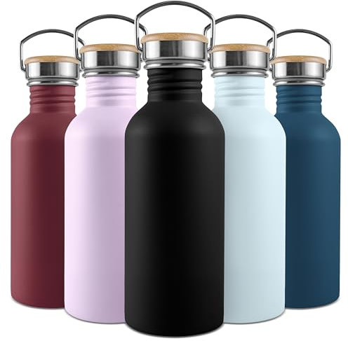 Bambaw Gourde Inox 500ml, Gourde Noire, Bouteille d’Eau Non-Isotherme, Gourde Sport, Gourde Inox Enfant, Gourde Metal – Noir Onyx