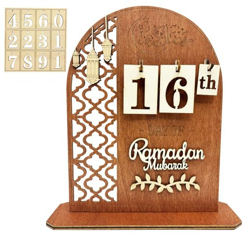 Ramadan Kalender, Eid Mubarak Kalender, Ramadan Deko Countdown Kalender, Eid Mubarak Adventskalender, DIY Ramadan Dekoration Holz Ornament Gebet, Ramadan Geschenke für Zuhause (D)