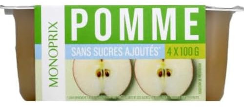MONOPRIX Puree de pommes sans sucres - Les 4 pots de 100g