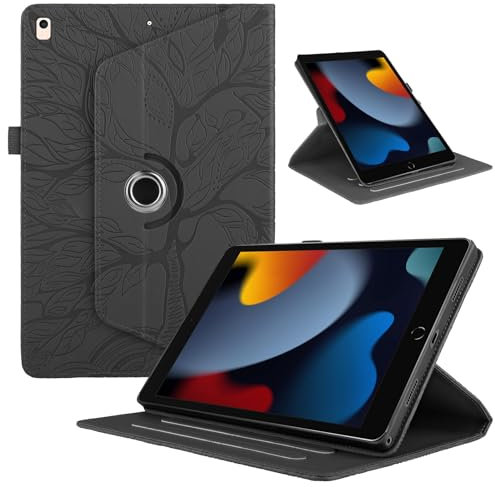 Coque pour iPad 10.2” 9ème Génération 2021 / 8ème Gén 2020 / 7ème Gén 2019, Etui Premium Cuir PU Rotatif à 360 Antichoc Degrés Flip Case Cover Fonction Support Housse - Noir