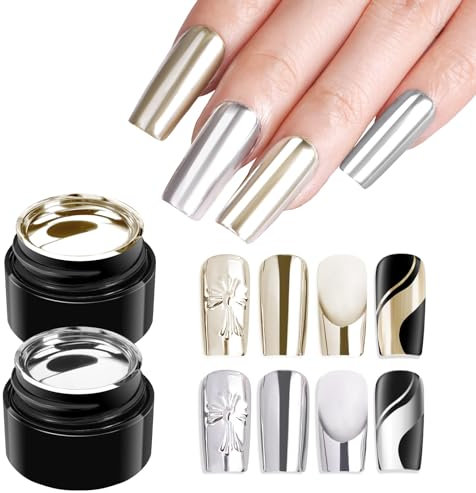 Makartt Chrome Nail Polish Gel: Gold and Silver Metallic - Nail Art Design 3d Hard Liner Paint - Quick Dry 30s Under UV