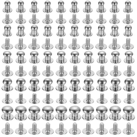 sourcing map 4/5/6/7/8mm Ball Head Stud Rivets Screw Back, 50Pack Round Head Button Nipple Rivet for DIY Leather Craft Handbag Belt, Silver Tone