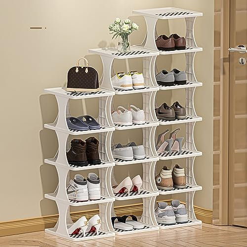 WuDLi Schuhregal mit 2–9 Ebenen, hohes, schmales Schuhregal, Schuh-Organizer aus Kunststoff, Stauraum unter der Treppe für Eingangsbereich, Flur, Wohnzimmer, Badezimmer, Schlafzimmer ode