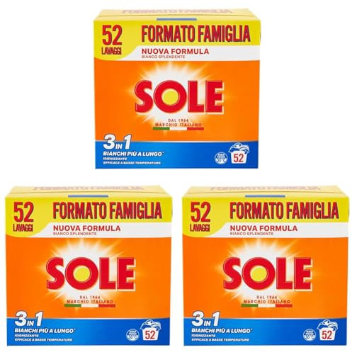 SOLE Bianco Splendente Detersivo in Polvere con Bicarbonato per Bucato a Mano e in Lavatrice, 4 confezioni da 52 Lavaggi (Confezione da 3)