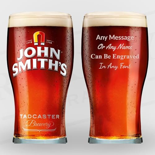 Personalised John Smith's Glass Pint Beer Lager Glass Engraved with Any Message or Name | Gift for Birthday, Father's Day, Anniversary