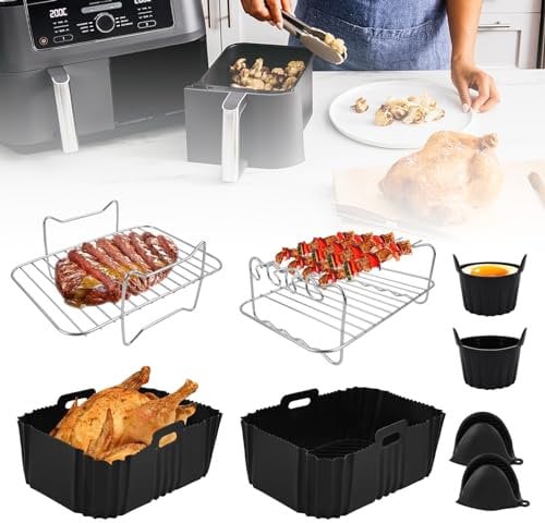 Joaecosmhui Silikonform für Heißluftfritteuse Zubehör - Wiederverwendbar, Dual Zone Airfryer Accessories mit Heißluftfritteuse Grillpfanne für AF300EU (7,6L) / AF400EU(9,5L) - 8 Stück