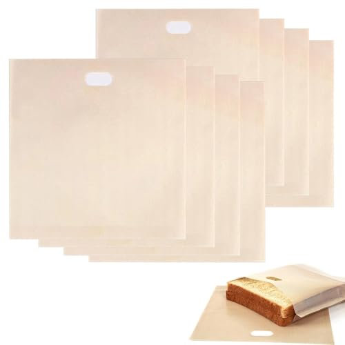 Toaster Bags, 8 PCS Toastie Bags for Toaster Reusable, Sandwich Toaster Bags, Washable Toasty Toastie Bags, Sturdy Plastic Bag and Heat Resistant, Perfect for Microwave, Toaster, Oven, Pizza