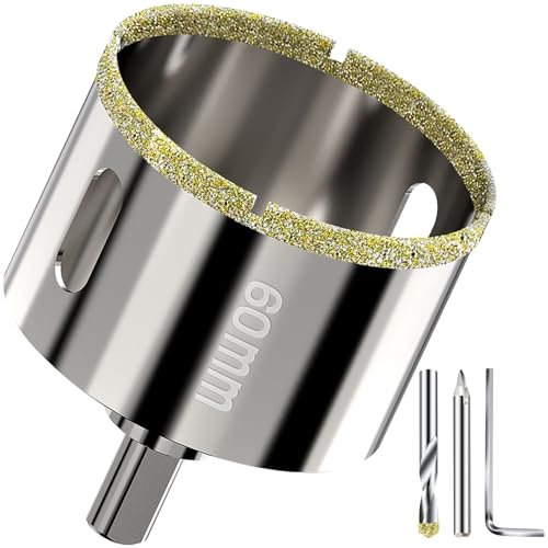 60mm Hole Saw Diamond Drill Bit with carbide Pilot Bit - Ideal Hole Cutter for Tile, Ceramic, Porcelain, Brick, Stone, Glass, Marble and Granite