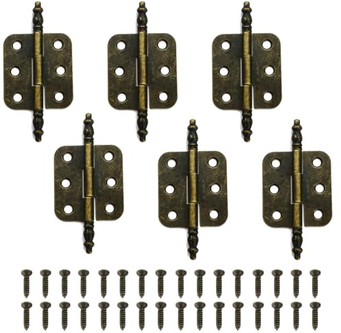 6Pcs Antique Bronze Mini Hinges, 36 x 70mm, 6 Holes Vintage Small Hinges | Crown Head Wooden Box Hinges with 36 Pcs Screws, for Jewelry Case Toolbox Cabinet Cupboard