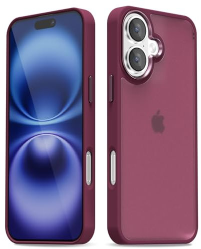 oakxco for iPhone 16 Case Clear Hard Shell, Slim Thin Matte Transparent Plastic Cover & Protective Soft Silicone Rubber TPU Bumper, Girly Cute Phone Case for Women Girls, Burgundy Wine