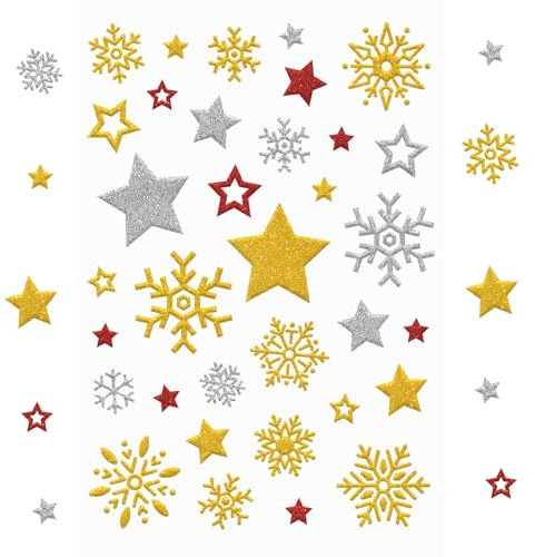340 Aufkleber Weihnachten, Glitzer Sticker Stern Gold Schneeflocken, Glitzersticker Winter Kinder Weihnachtssticker Selbstklebend, Adventskalender Weihnachtsaufkleber, Weihnachtskarten Basteln