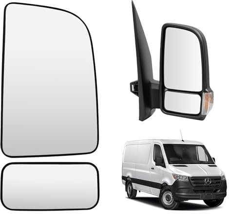 Convitex Spiegelglas Rechts für MERCEDES SPRINTER 907 910 2018-2024 Elektrisch Beheizbar Konvex 2 Pins，Oben Spiegelglas+Unten Toter Winkelspiegel