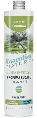 ESSENTIA Profumo per Bucato Linea Intense con Igienizzante, Profumatore Bucato per Lavatrice con Estratti di Oli Essenziali Naturali (Seta e Bamboo, 500 ml, confezione da 1)