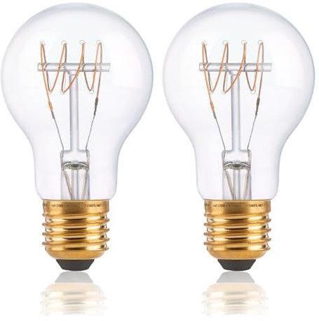 FLSNT Dimmbar E27 LED Warmweiss, A60 LED Spiral Filament Edison Glühbirne Vintage, 4W(Ersetzt 40W), 350LM Deko Glühbirne, 2200K Warmweiß, Klar Glas, 2 Stück