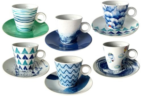 MA MAISON Tazzine in Vetro Fantasia per Caffè Set 6 Bicchierini con Manico e Piattino - Mantiene il Calore, Senza Condensa, per Latte - Particolari Ottima Capacità Ml idea Regalo