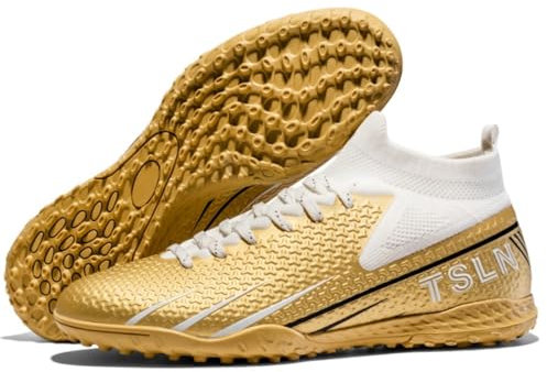 Football Boots Astro Turf Mens Boys Indoor Futsal Shoes Unisex Baseball Youth Rugby Shoes Adult AG FG TF Wide Training Sneaker Breathable (9,Gold-TF)