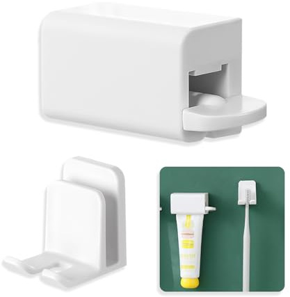 RYHHH Tubenquetscher & Zahnbürstenhalter, 1 Rolling Tube Zahnpasta-Quetscher 1 Wasserdicht Selbstklebend Zahnbürstenhaken Stopfenhalter, für Zahnpasta, Handcreme, Badezimmerzubehör Ohne Bohren(Weiß)