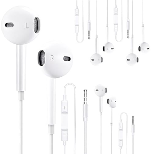 4 Paar für 3.5mm In-Ear kopfhörer mit Kabel, 3.5mm Ohrhörer mit Mikrofon und Lautstärkeregler, Kompatibel mit iPhone, iPod, iPad, Samsung, MP3 - für Musik und Anrufe