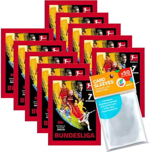 Bundle mit Topps Bundesliga Sammelsticker 2025/2026-10 Tüten + exklusive collect-it Hüllen