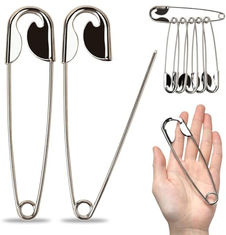 TESGADGETS 5 Stück große Sicherheitsnadeln Metall Jumbo-Sicherheitsnadeln, silberfarben, robust, für Wäsche, Decken, Schlüsselringe, Outdoor