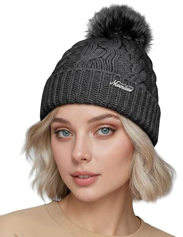 Neverless® Damen Strick-Mütze Merino Wollmütze Bommelmütze Wintermütze mit Umschlag Pudelmütze Strickbeanie