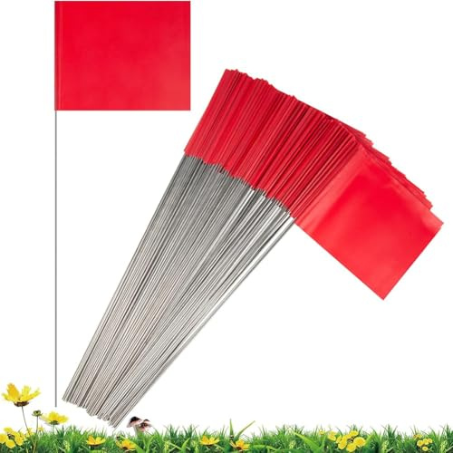 Ehwisbe Garden Survey Irrigation Landscape Flags 100pcs PVC Waterproof and Lightfast Red Marking Flag for Small Yard Markers