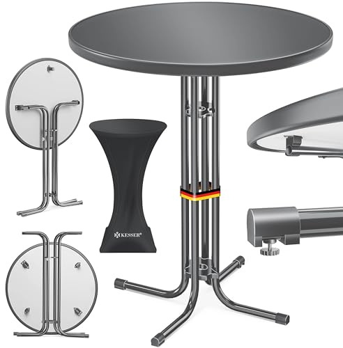 KESSER® Stehtisch klappbar 2er Set Ø60cm rund, Gastro Bistrotisch Hochtisch Cocktail Stehtisch + Husse, Klapptisch Partytisch für Garten/Balkon/Events/Gastronomie, wetterfest, In- & Outdoor, Anthrazit