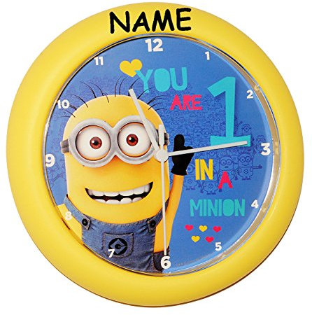 alles-meine.de GmbH Wanduhr - Minions - Ich einfach unverbesserlich - incl. Name - 26 cm groß - sehr leise ! - Uhr - Analog - Wohnzimmer & Kinderzimmer - für Jungen Mädchen K..