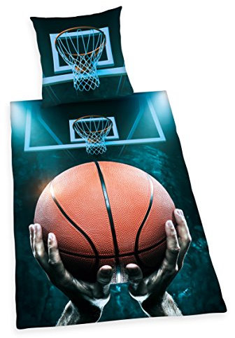 Herding Young Collection Bettwäsche-Set, Basketball Wendemotiv, Bettbezug 140 x 200 cm, Kopfkissenbezug 70 x 90 cm, Baumwolle/Renforcé