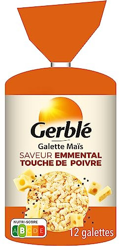 Gerblé Galette De Maïs Saveur Emmental Touche De Poivre, Idéal Pour L'Apéritif, 12 Galettes, 123,5 G, 210589