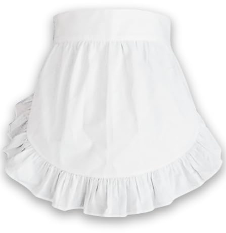 CRB Fashion Waist Apron Kitchen Cooking Restaurant 100% Cotton Bistro Half Aprons with Pockets For Girl Woman (White)