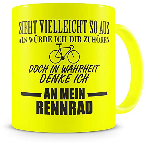 Samunshi® Rennrad Tasse mit Spruch Geschenk für Mann Frau Oma oder Opa Kaffeetasse groß Lustige Tassen zum Geburtstagneon gelb 300ml
