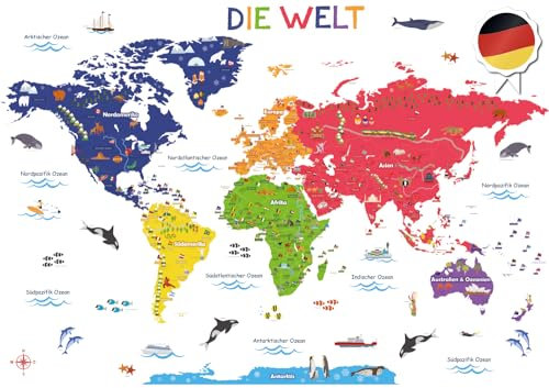 DECOWALL SG2-2301DE Weltkarte Wandaufkleber Kinder Kinderzimmer Wandtattoo Wohnkultur Kunst Reise Jungenzimmer Baby 3D Holz Internationales Farbposter Kinderzimmer